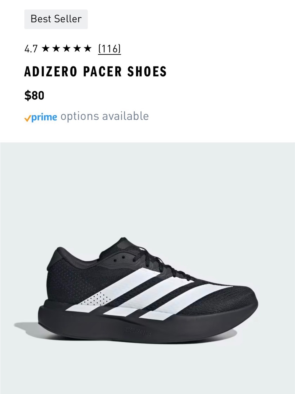 adidas Adizero Pacer Men's Running Shoes - Black/White size 11.5
